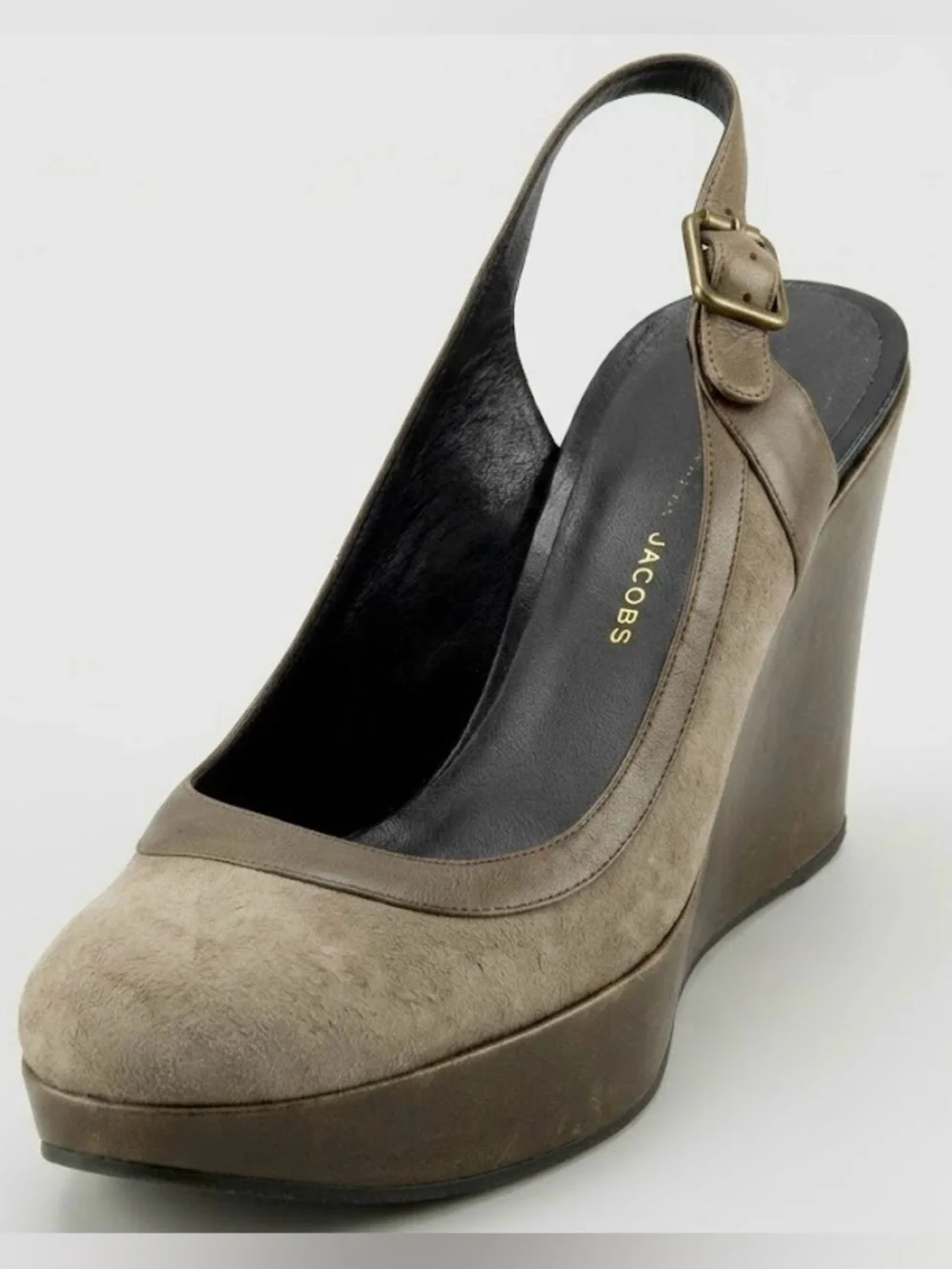 Marc Jacobs Taupe Suede Leather Slingback Platform Wedge Heels EU 39.5 US 9 Y2K